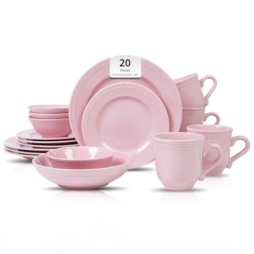 HomeVSS 20 Piece Pearl Dots Stoneware Dinnerware Set