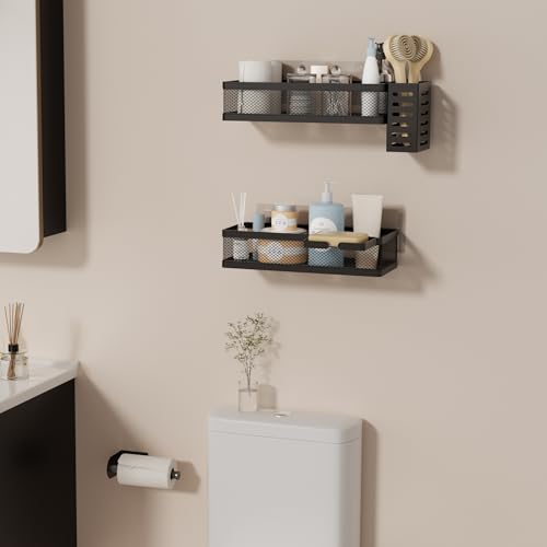 5-in-1 Wide Wall Mount Wrapped Mesh Kitchen Organizer & Shower Caddy Kit, with Paper Towel Holder, Utensil Holder, Soap Dish, Heavy Duty 50LBS - Matte Black, Netting