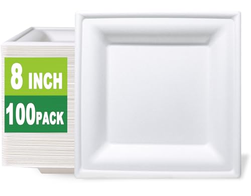 100 Count 8 Inch Square Compostable Plates