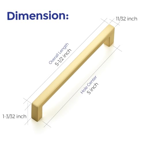 Brushed Gold Cabinet Handles Solid Cabinet Pulls 5 Inch CC (10 Count)
