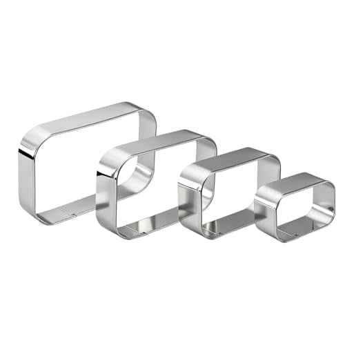 Rounded Rectangle Cookie Cutter Stainless Steel Plaque Cookie Cutters Geometric Frame Cookie Cutters Shapes Molds for Baking 1 Inch Depth (4 Count)