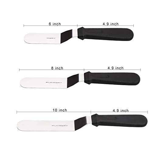 Offset Frosting Cake Knife set of 3 Black 6 8 & 10 Inch Angled Icing Spatula for Decorating (3 Count)