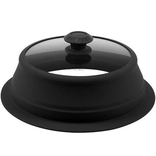 Collapsible Microwave Splatter Lid with Vented Tempered Glass Cover Wok Lid for Microwave Safe