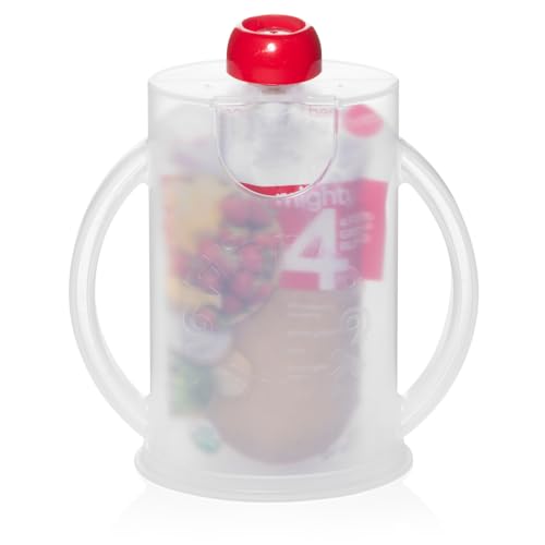 2-in-1 Baby Food Pouch & Juice Box Holder (2-pack) - No-Squeeze, Food-Safe Container with easy-grab Handles & Lid Fits GoGo, Capri Sun, Juice, Yogurt, & More (3 Count)