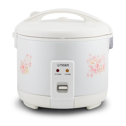 JNP-1800-LF 10 Cup Capacity White Rice Cooker with Non-Stick Inner Pot, Retractable Power Cord, and Keep Warm up to 12 hours (Flower)