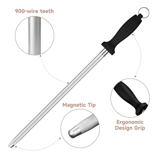 12" Professional Carbon Steel Knife Honing Rod with Hanging Holes
