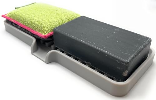 Silicone Soap Dish Tray and Sponge Holder with Drain Chute