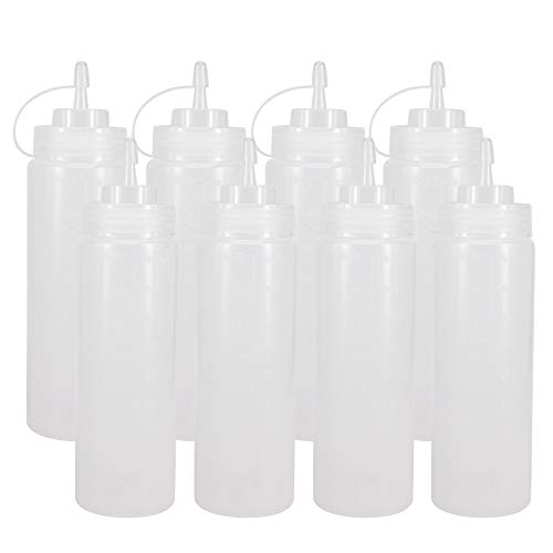 8 Pack 16 oz Plastic Squeeze Condiment Bottles with Cap Lids (8 Count)