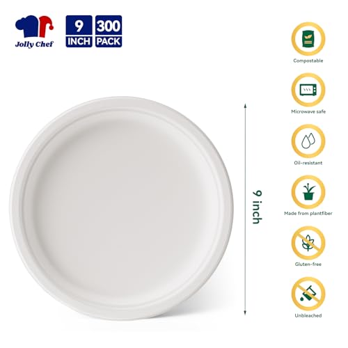 Compostable Heavy Duty Plates 9 Inch [300 Pack] Eco (300 Count)