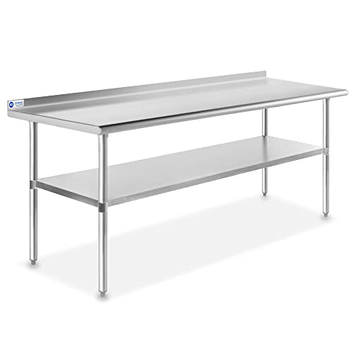 Stainless Steel Kitchen Prep Table 72 x 24 Inches with Backsplash & Under Shelf