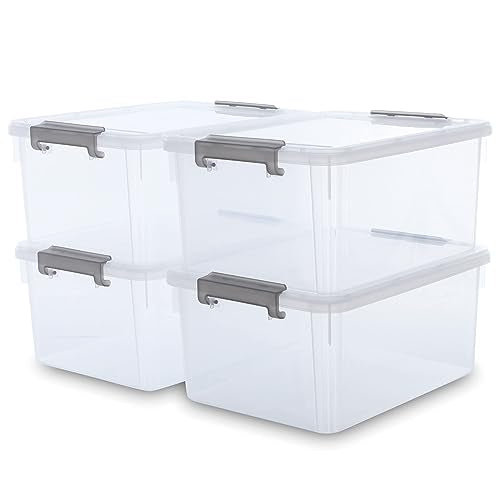 17 QT Plastic Storage Bins with Latching Lids Stackable Storage Containers for Organizing Large Clear Storage Box for Garage (4 Count)