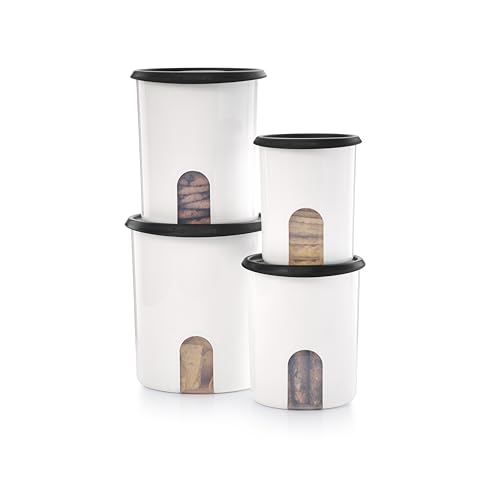 One Touch Reminder Canisters 4 Canister Food Storage Set in White & Black