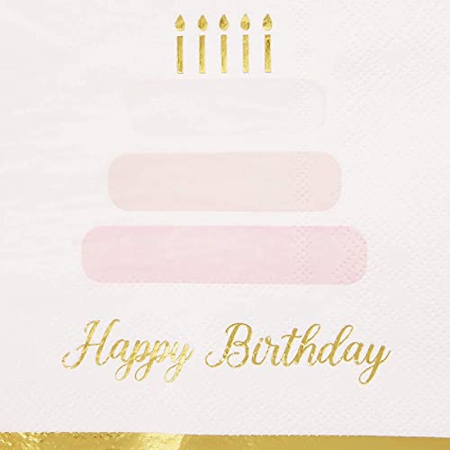 50 Pack Cake Theme Happy Birthday Napkins with Gold Foil Edges (50 Count)