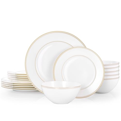 18Pcs Gold Trim White Bone China Set