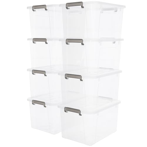 44.4 QT Plastic Storage Bins with Latching Lids Stackable Storage Containers for Organizing Large Clear Storage Box for Garage (8 Count)