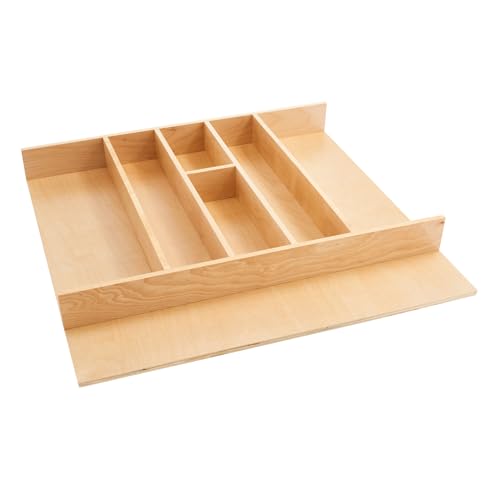 Trim-to-Custom-Fit Silverware Drawer Organizer For Kitchen Utensils, Cutlery Cabinet Storage Divider Insert, 23.98 x 21.97 In, Maple Wood, 4WUT-3