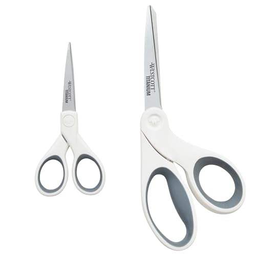 5-Inch Micro-Tip & 8-Inch Bent Craft Fabric Scissors - Titanium Bonded Blades for Heavy Fabric and Precise Snips, 2 Pack