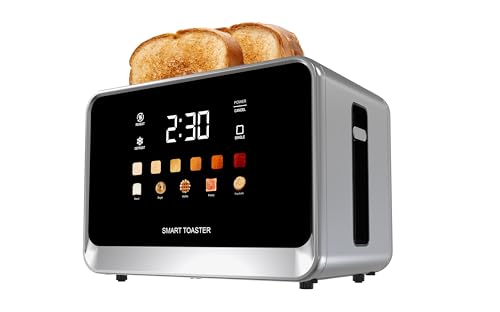 Toaster Touch Screen Toaster 2 Slice with LCD Display Stainless Steel Digital Timer Toasters 6 Bread Types& 6 Shade Settings Smart Extra Wide Slots Tostadora With Bagel Cancel