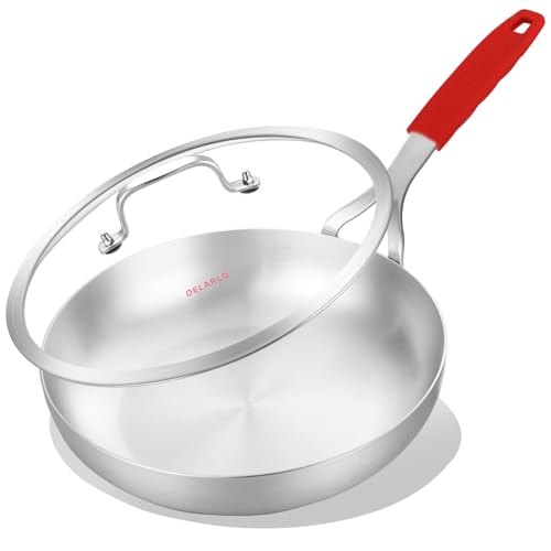 Tri Ply Stainless Steel Frying Pan 10" With Lid Kitchen Skillet