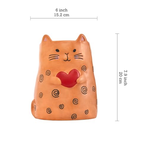 Cartoon Cat Handpainted Stoneware Orange 7.8 inch Utensil Holder