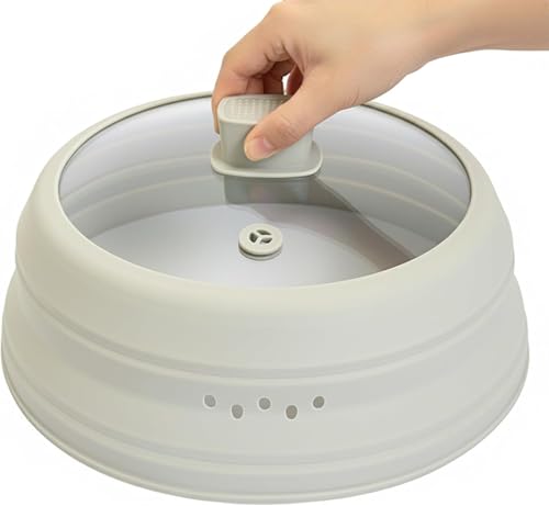 Microwave Splatter Cover Glass Microwave Cover for Food Collapsible Splatter Guard Lid with Silicone Handle for Pot Plate Bowl 11.8 Inch Gray