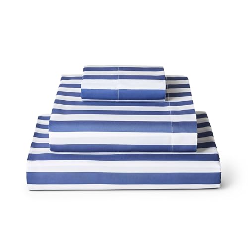 Iconic 3-PC, Ultra Soft Sheet Set (Twin, Oxford Stripe Blue Nova)