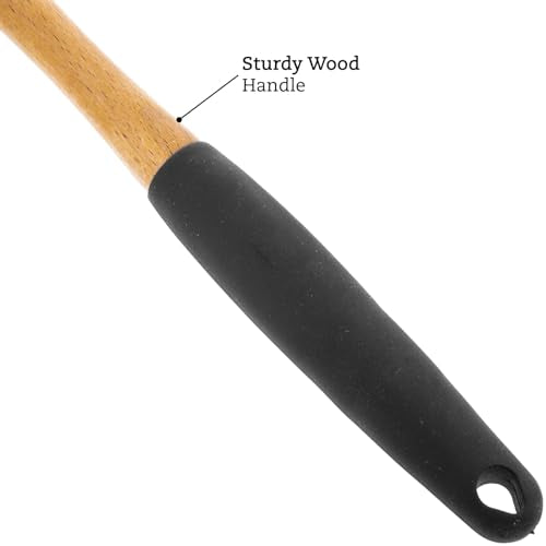 1pc Grey Nylon Skimmer Spoon with Soft Grip Ergonomic Wooden Handle Kitchen Utensils