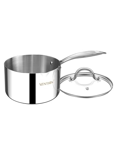 Tri Ply Stainless Steel 1.4 Quart Induction Saucepan with Lid