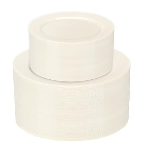 102 Pcs Ivory Plastic Plates (102 Count)