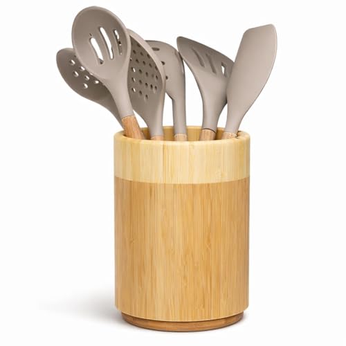 8" Bamboo Utensil Holder with 360° Rotation