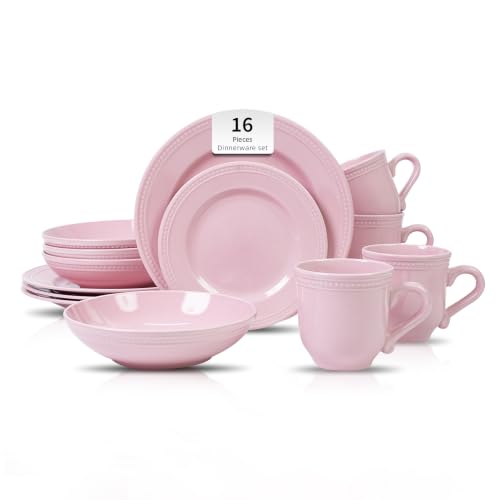 HomeVSS 16 Piece Pearl Dots Stoneware Dinnerware Set