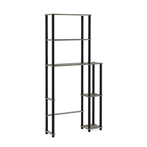 Turn-N-Tube Over The Toilet Storage, 5 Shelves Bathroom Organizer Space Saver Rack, French Oak Grey/Black