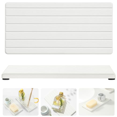 2PCS Water Absorbing Stone Drying Tray Mat for Bathroom Sink & Kitchen Counter Faucet Organizer (2 Count)