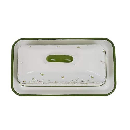 Enamel Butter Dish with Lid Vintage Enamelware Butter Keeper with Flower and Bee Patterns Farmhouse Butter holder Butter container for Kitchen Decor