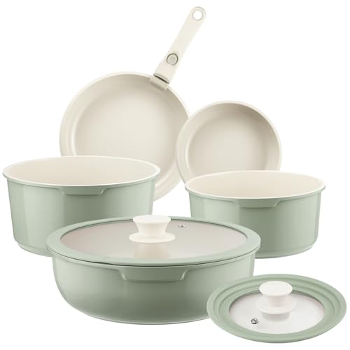 Ceramic Pots and Pans Set Non Stick Green