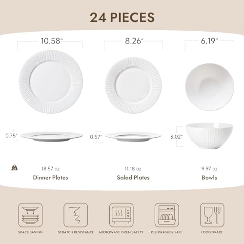 24Pc Bone China Dinnerware Set & 40Pc Flatware Combo Set for 8