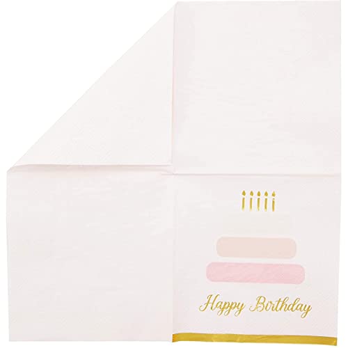 50 Pack Cake Theme Happy Birthday Napkins with Gold Foil Edges (50 Count)