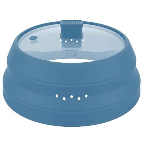 Tall Microwave Splatter Cover Glass Cover Guard Lid 5.8 inch Height with Collapsible Silicone for Food Pot Plate 10.5 inch Blue