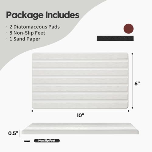 2PCS Water Absorbing Stone Drying Tray Mat for Bathroom Sink & Kitchen Counter Organizer (2 Count)