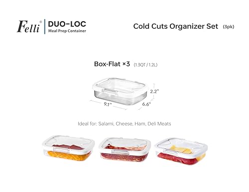 Duo Loc Deli Meat Containers for Fridge with Airtight Lids (3 Count)