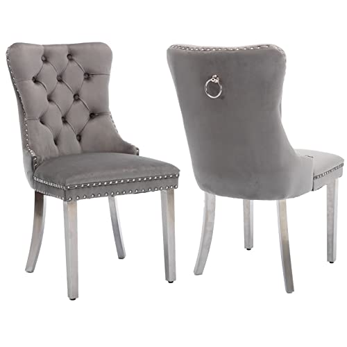 Grey Velvet Dining Chairs Set of 2 (2 Count)