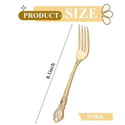 30PCS Gold Plastic Forks 8.1inch Vintage Baroque Forks for Dinners (30 Count)