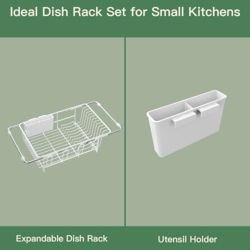 White Expandable Dish Drying Rack Over Sink with Anti