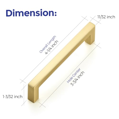 Brushed Gold Cabinet Handles Solid Cabinet Pulls 3 (5 Count)