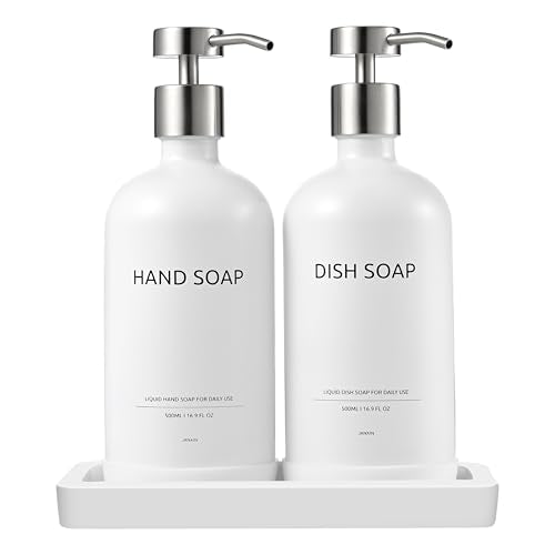 Glass Kitchen Soap Dispenser Set with Ceramic Tray (3 Count)