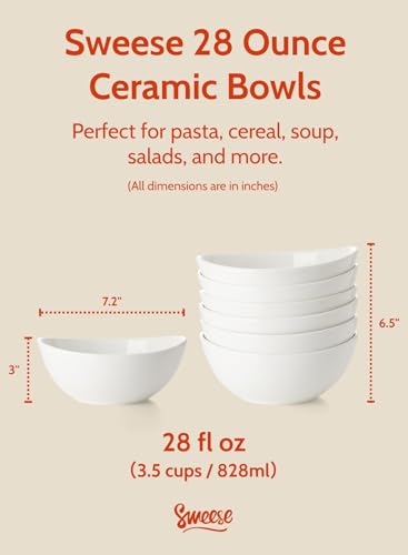 28 oz Large White Porcelain Bowls (6 Count)