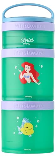 Ariel) DiSNEY PRINCESS Whiskware Stackable Snack Pack - 3 Jar + Handle - Purple/Green/Blue