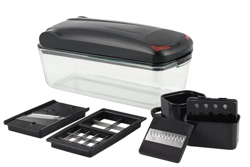 13-in-1 Vegetable Chopper Pro with Glass Container, Stainless Steel Blades, BPA-Free, Mandoline Slicer, Manual