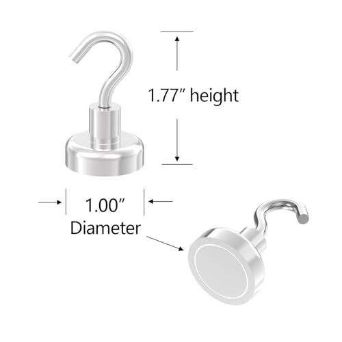 Strong Magnetic Hooks with 1 Inch Dia Magnet Base (12 Count)