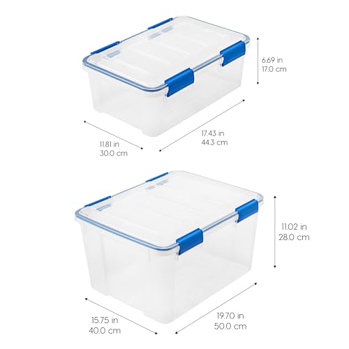 4-Pack 26.5/44 Combo Qt Storage Bins with Gasket Lids, Clear/Blue (4 Count)